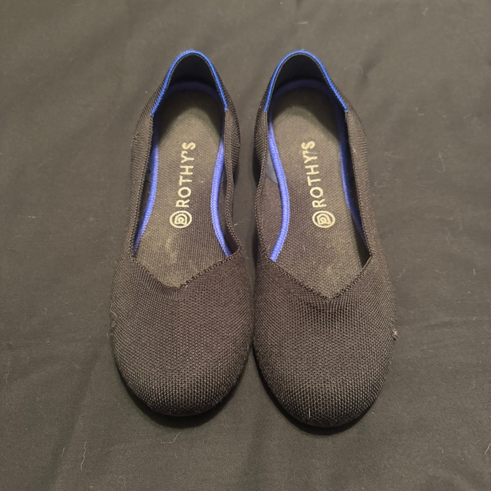 Rothy's The Flat Black with Blue Trim Women’s Shoes Size 10.5